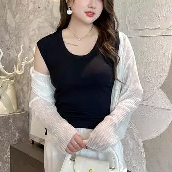 Spring and Summer Right Shoulder Sleeveless Large Size T-shirt Women s Suit Inner Top Design Niche Hot Girl Cut-shoulder Vest S