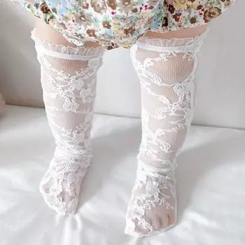 Spring and Summer Ultra-Thin Children s Socks Solid Color Lace Mesh Tube Skin-Friendly Breathable Socks Baby Princess Socks 0 to 2year