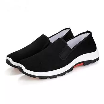Spring/Autmun Men Loafers Shoes Man Slip-on Casual Canvas Shoes Fashion Breathable Outdoor Male Shoes Suede Flats Mens Sneakers 39 чёрный