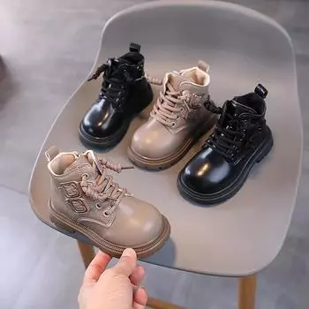 Spring Autumn Children s Boot for Boy Round-toe Versatile Girls Ankle Boots Thick Bottom Causal Kids School Fashion Boots New 21 серый