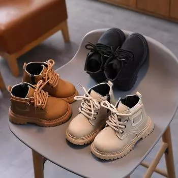 Spring Autumn Children s Boot Matte Leather Kids Boots for Boys 2024 New Fashion Girls Ankle Boots for School Round-toe Non-slip 21 чёрный