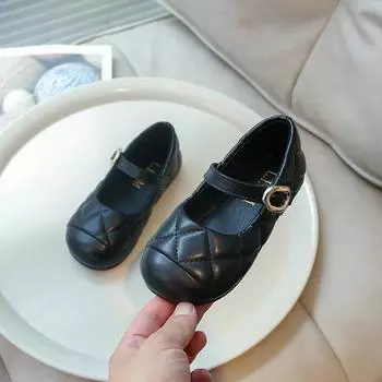 Spring Autumn Children s Flats Patchwork Fashion Girls Leather Shoes Soft Bottom Kids Solid Color Causal Shoes Shallow Versatile 26 чёрный