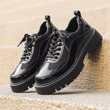 Spring Autumn men oxfords shoes Thick Soled Lace Up Business Leather Shoes outdoor Luxury Brand Men Platform Men Casual Shoes 6.5 чёрный