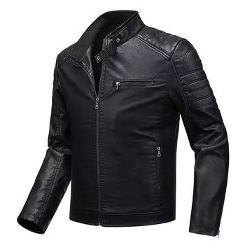 Spring Autumn Men s Slim Fit Leather Jacket Lightweight Motorcycle Stand Collar Coat 4XL