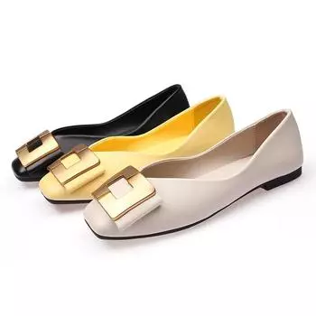 Spring Autumn New Luxury Women s Shoes Shallow Mouth Soft Bottom Comfortable Square Head Square Buckle Fashion Casual Flat Shoes 35 чёрный