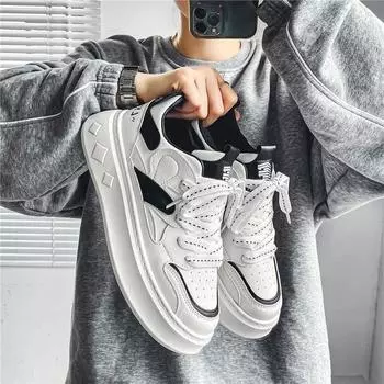 Spring Autumn Platform Shoes for Men Comfortable Breathable Men s Sports Shoes Versatile Men s White Casual Shoes Male Sneakers 39 бежевый