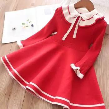 Spring Autumn Solid Bow Dress Short Skirt Skin Friendly Outerwear 140cm