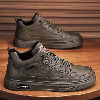 Spring Black Men s Shoes New High Top Shoes Trendy Versatile Anti slip Breathable Casual Board Shoes 2024NEW 40 чёрный