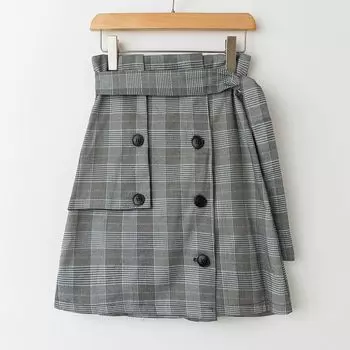 Spring & Fall Export K-style New Arrival Easiest for Match Casual Youth Popularity Work Clothing Gingham Half Skirt Different gray beige yellow fine M