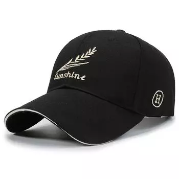 Spring & Fall New Arrival Hat Men Korean Style Fashionable Embroidery Wheat Peaked Cap Casual Sun Hat Sun Protection Baseball Cap for Women Black Adjustable