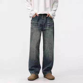 Spring Heavy Retro Nostalgic Jeans American Loose Straight Wide-leg Trousers 28