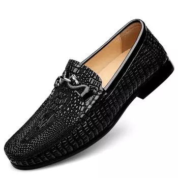 Spring High-grade Low-heel Loafers for Men Business Wedding Genuine Leather Shoes Designer Comfortable Cracked Skin Casual Shoes 37 чёрный