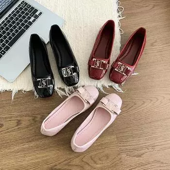 Spring Korean Versatile Flat Women s Shoes Fashion Square Head Large Size Short Mouth Casual Women s Shoes sneakers women 37 чёрный