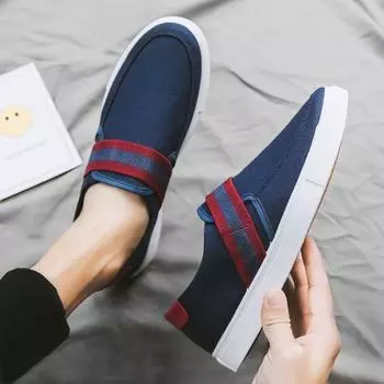Spring men s cloth shoes one pedal lazy shoes trend camouflage open smile canvas shoes casual shoes 39