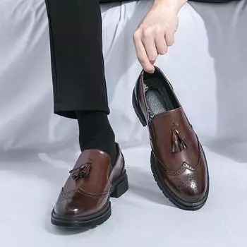 Spring Men s Slip On penny loafer Thick soled casual shoes Men s business dress shoes British style men loafers shoes Moccasin 38 чёрный