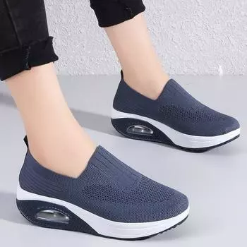 Spring New Breathable Pad Women s Shoes Height Increasing Thick Soled Sports and Leisure Shoes Large Size Fly Woven Purple 36 чёрный