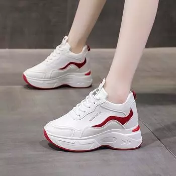 Spring new casual leather women s shoes color matching thick-soled lace-up dad shoes inner height-increasing sports shoes women 35