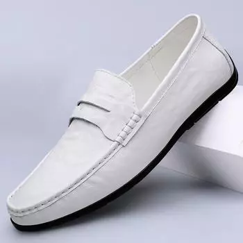 Spring New Classic White Loafers Soft Sole Comfort Moccasin Designer Formal Business Leather Shoes Genuine Leather Wedding Shoes 37 чёрный