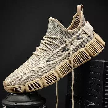 Spring new handmade fly-woven breathable casual shoes men s versatile sports student trendy shoes running non-slip men s shoes 38 песочный