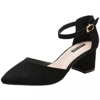 Spring New High-heeled Shoes Women s Thick Heel Word with Pointed Toe Shallow Mouth Single Shoes Professional High-heels 35 красный