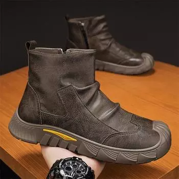 Spring new high top fashionable men s labor protection shoes outdoor plus size popular and versatile casual sports men s boots 39 коричневый