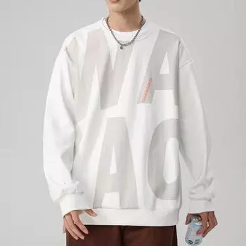 Spring New Korean Version of Letter Printing Casual Long-sleeved Top Trendy Simple Versatile Handsome M белый