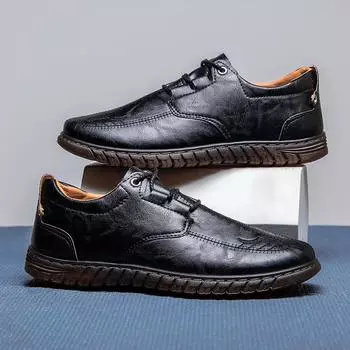 Spring new men s casual leather shoes soft sole soft surface lightweight beef tendon sole non-slip and wear-resistant thick sole Korean version of men 39 чёрный