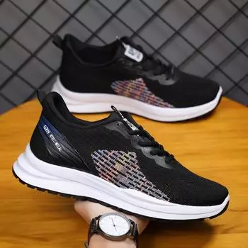 Spring new men s shoes Korean version of flying woven breathable men s running shoes low-top casual sports shoes men 39 белый