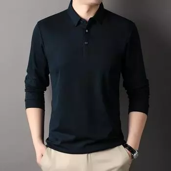 Spring New Men s T-shirts, Lapel Seamless Tops, No-iron Men s Long Sleeves M