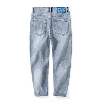 Spring New Style Elements and Embroidered Fitting Denim Trousers for Men 28 синий