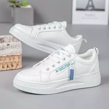 Spring New Thick Soled Footwear Women s Versatile Casual Sports Shoes PU Upper Flat Shoes Women 40 чёрный