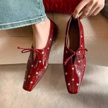 Spring new women s design square head casual bow solid color loafers comfortable and elegant women s ballet flat shoes35--40size 35 красный