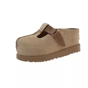 Spring New Women s Mules Platform Sole Pu Flannel Cover Toe Women s Slippers Leisure Dress Fashion All-match Zapatillas De Mujer 35 абрикосовый