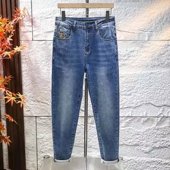 Spring Simple and Versatile Stretch Denim Trousers Blue Men s 9-point Jeans 28 синий