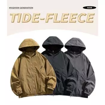 Spring single-layer jacket for couples, loose, trendy and versatile sports jacket, men s windproof and waterproof hooded jacket M