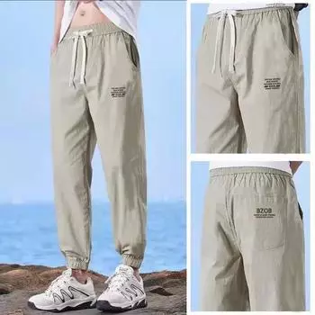 Spring Summer Sports Thin Cropped Pants Men s Casual Loose Fit Drawstring Pants Versatile and Slimming for Students XXXXL чёрный