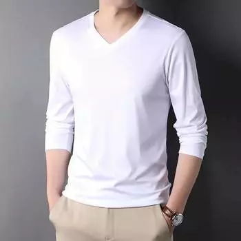 Spring Summer V-Neck Long Sleeve T-Shirts Man Korean Style Casual Tees Men Lightweight Slim Breathable Tshirt Pullover Tops M