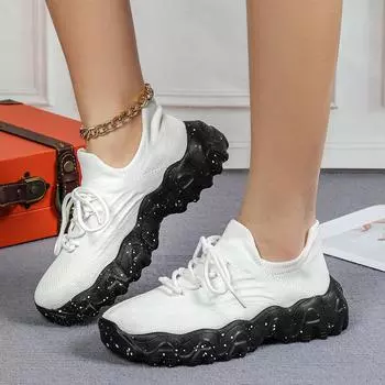 Spring Summer Women s Platform Sneakers Breathable Knitted Casual Shoes Gym Fitness Sports Shoes Soft Sole Walking Jogging Shoes 36 чёрный