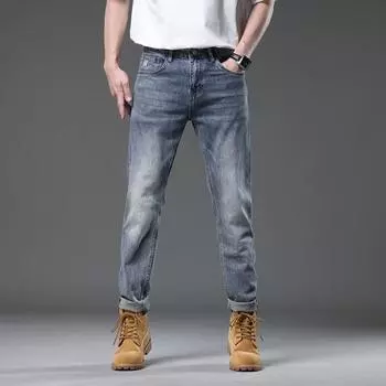 Spring Thin Jeans Stretch-casual Slim Straight Trousers Versatile Young Men 28 синий