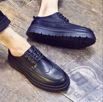 Spring trendy shoes Brock men s shoes men s casual muffin shoes Korean version trendy board shoes men s platform British leather shoes 37 чёрный