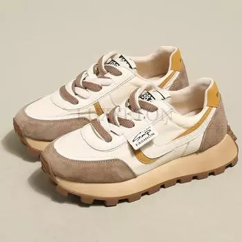 Spring Women Breathable and Comfortable Casual Shoes Lace up Women Platform Sports Shoes Mixed Color Leather Vulcanized Shoes 35