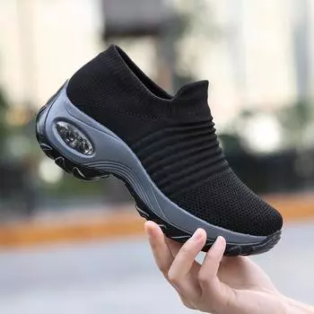 Spring Women Sneakers Shoes Flat Slip on Platform Sneakers for Women Black Breathable Mesh Sock Sneakers Shoes 35