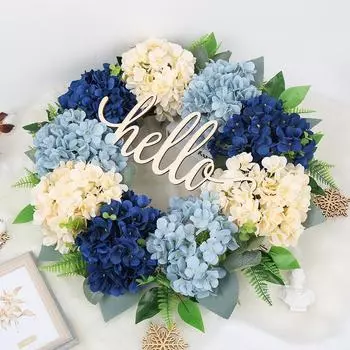 Spring Wreath Front Door Wreath Green Hydrangea Wreath Summer Wreath Handmade Hello Wreath For Home Wedding Door Party Decorations зелёный