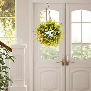 Spring Wreath Yellow Daisy for Front Door Round Wall Hanging Ornament Artificial Flower