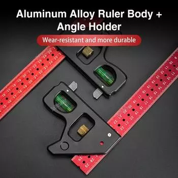 Square Angle Ruler Al alloy Scribe Ruler 45° 90° Scribing Gauge Double-side Metric Scale for Woodworking Measuring Scribe Tool