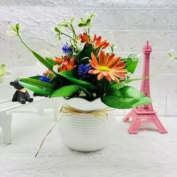 Square Chrysanthemum Sunflower Pot Faux Potted Plant For Living Tabletop Room OrangeYellow