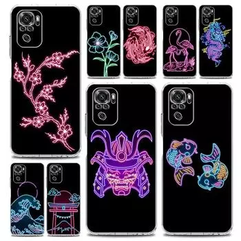 Square Clear Phone Case For Xiaomi Redmi Note 12 11 9S 9 8 10 Pro+ 7 8T 9C 9A 8A K40 Gaming Cover Flamingo Neon Flower Wave Art Redmi Note 12