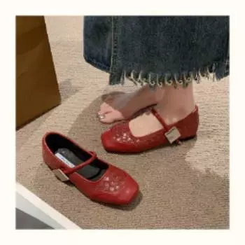 Square head flat bottom Mary Jane shoes spring new one-word buckle shoes women s versatile casual shoes 35