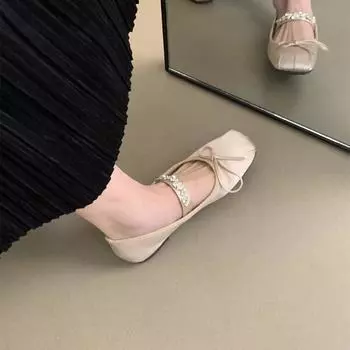 Square head shallow mouth single shoes women s 2025 new spring and autumn Korean version ballet flat French fairy gentle Mary Jane shoes 35 серый