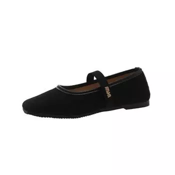 Square head suede temperament single shoes summer new buckle simple flat women s shoes retro shallow mouth Mary Jane shoes 35